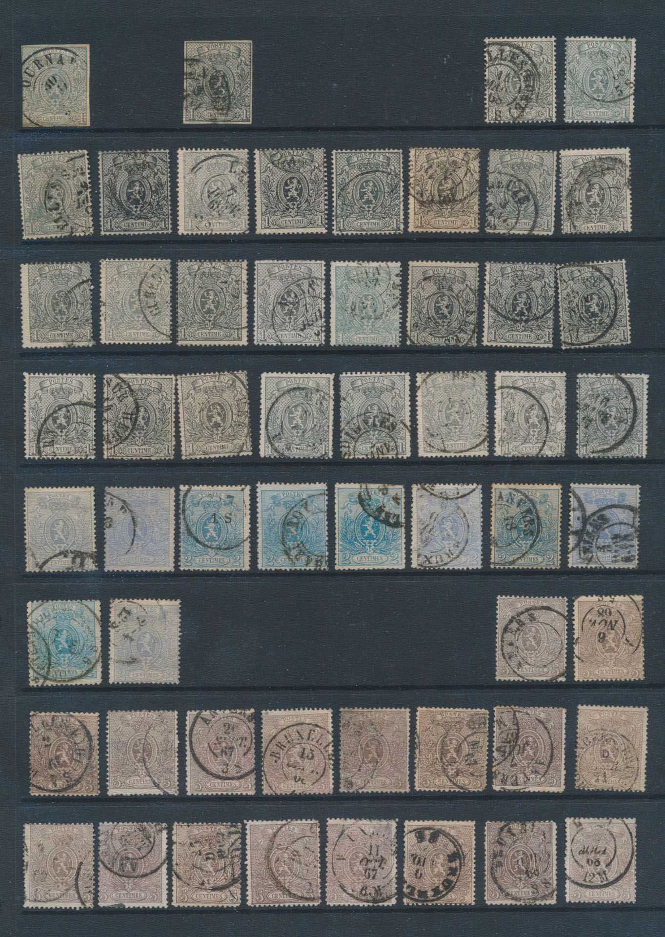 N° 22/26 Petits timbres de composition, perforations et nuances de couleur, 56 timbres, très intéressant, zm/m/ntz (OBP 3 800 €).