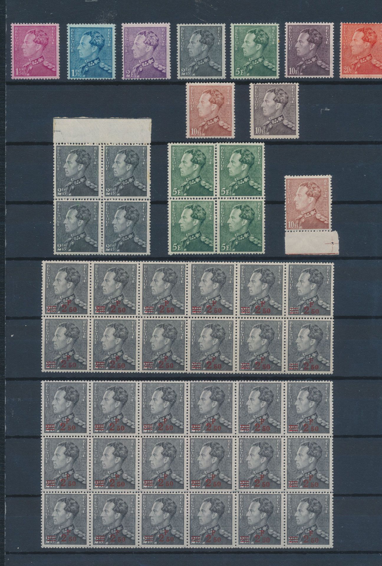 1936/1951, meilleure composition dont N° 432 (bloc de 4), 434A et B, 478 (30x), N° 430 (feuille de 150), 1 ZK envoyé en Belg. Congo, tb/b (OBP € 2,275)