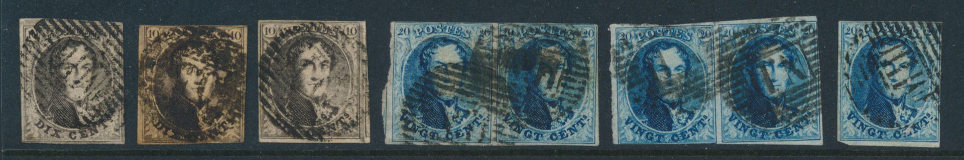 Nos 6 (3x) et 11 (5x), avec des cachets spéciaux dont M.III, N.II, O.5 et O.I, dont 2 paires, tb/m/ntz.