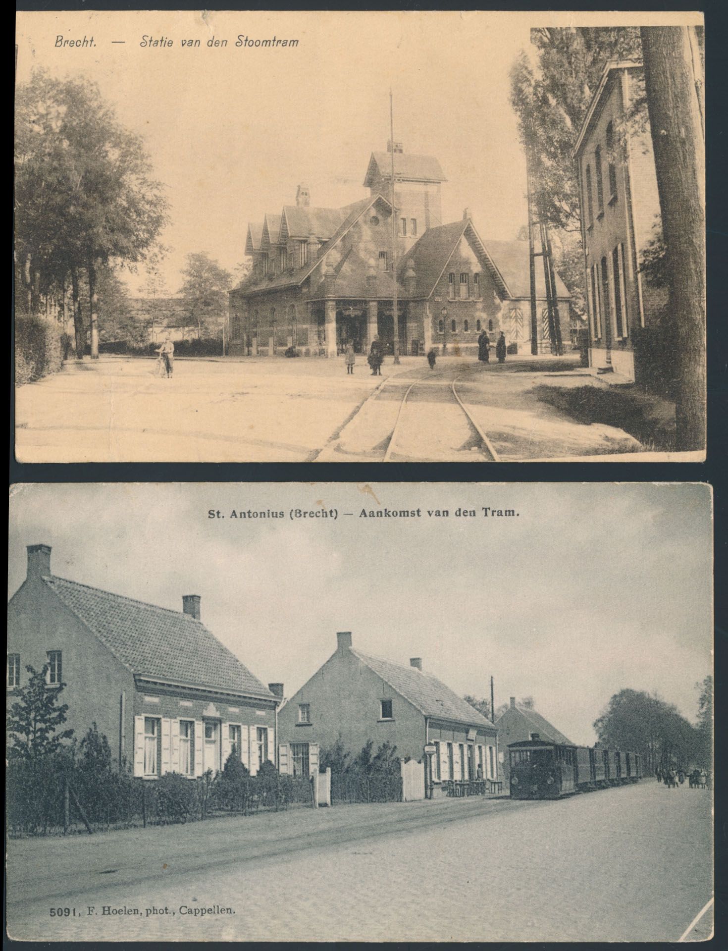 Provincie Antwerpen, Brecht, station op aankomst van de stoomtram (2 stuks)