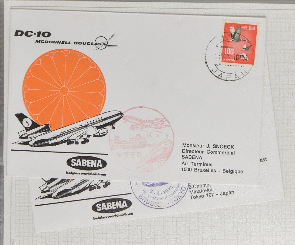 Accumulation mostly LP postal items, 66 items in ring binder, including Sabena, USA, South Africa, France, etc....