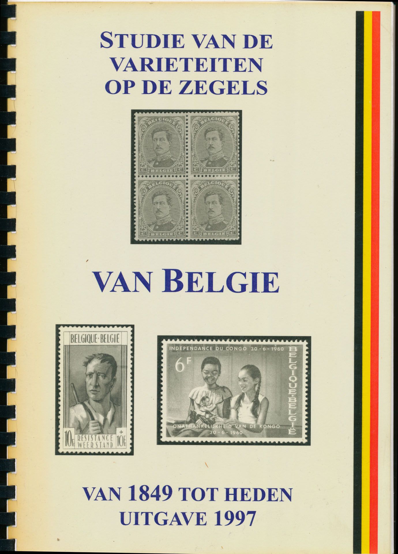 Studie van variëteiten op de zegels van België van 1849 tot 1997; Pierre Luppi; 1997; gedrukt; plastic spiraal; Nederlands; 176 pag.; zachte kaft; in zeer goede staat