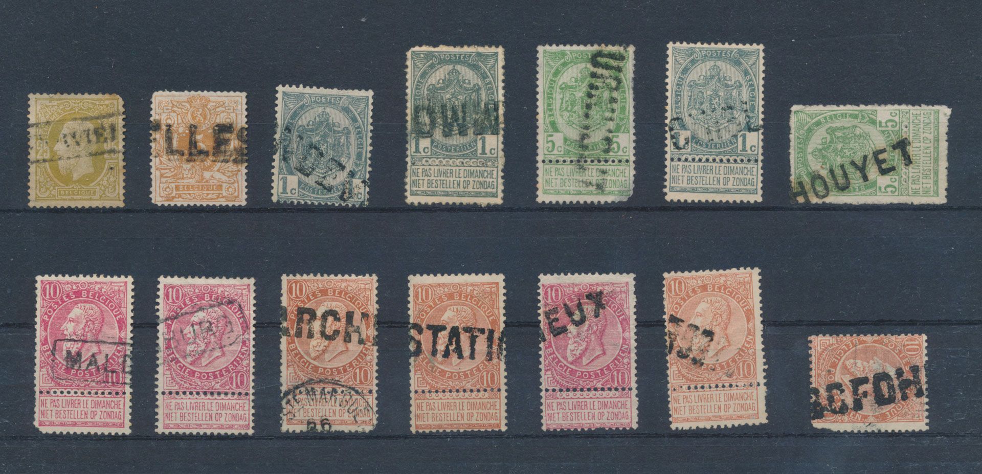 1869/1893 Station - naamstempels (spoorweg), samenstelling op 14 zegels in gemengde kwaliteit, komt niet zoveel voor, m/ntz