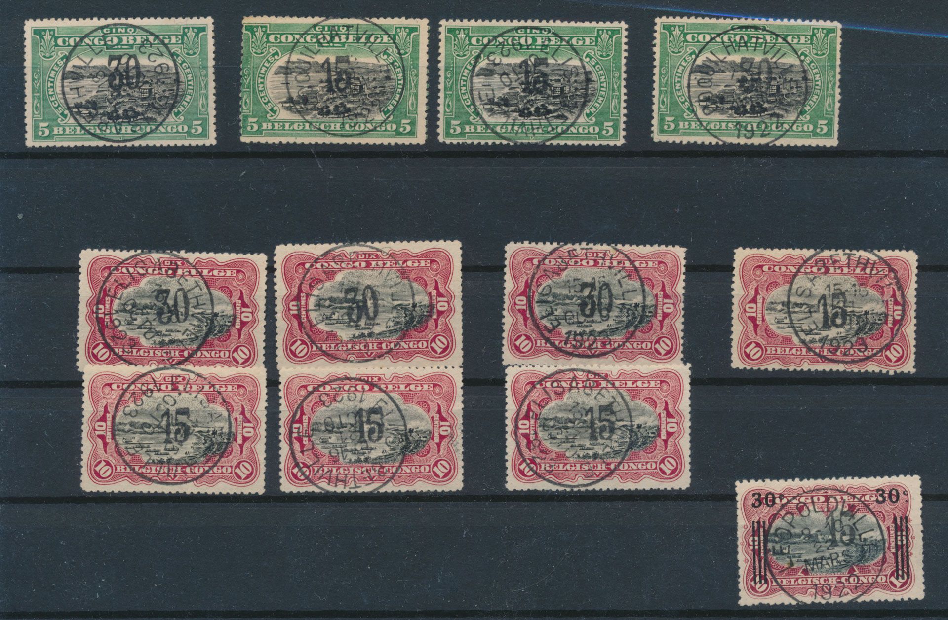 1922/1923, small accumulation of 12 Mols stamps with surcharges 