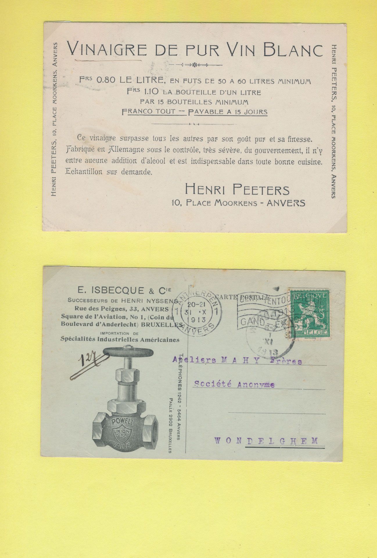 1906/1950 Antwerpen en omgeving, samenstelling 35 brieven of kaarten, waarbij hoofdingen, publiciteit, illustraties, zm/m/ntz