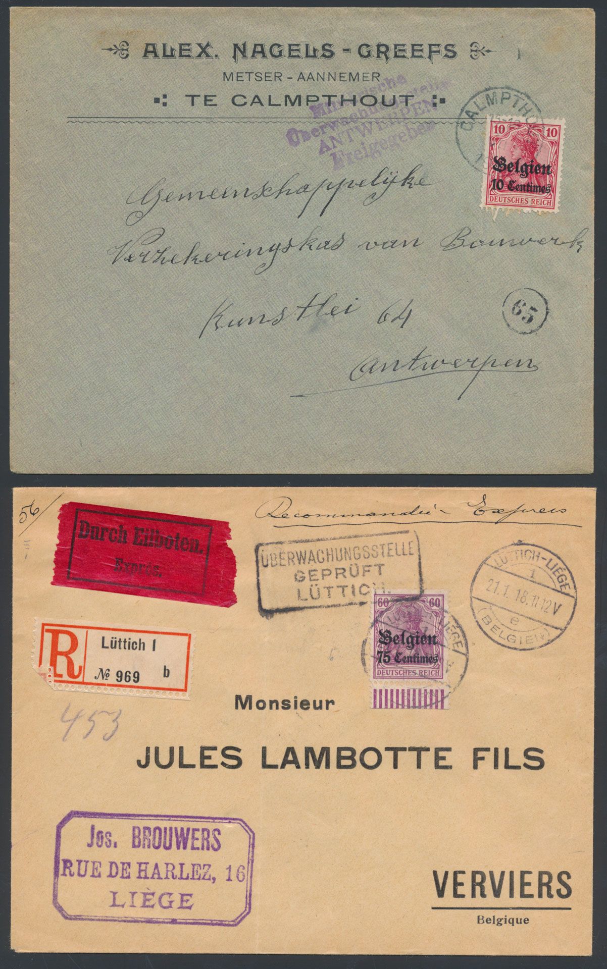 Verzameling van documenten - brieven en kaarten, met mooie stempels, voor de specialist, 64 stuks, zm/m/ntz