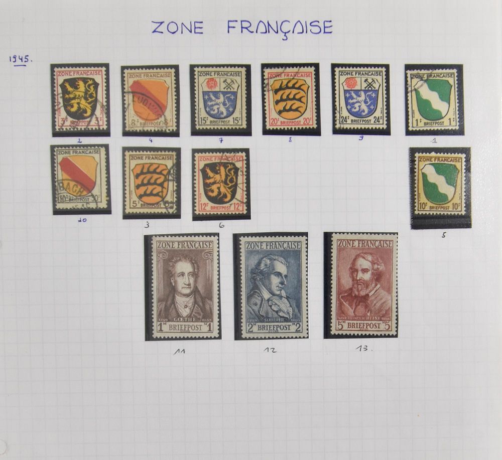 Collection dans un classeur à anneaux avec Occupation et Zones, y compris Saar, Memel, colonies, tb/m/ntz.