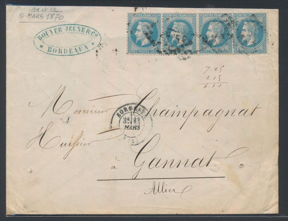 1870 N° 29A (4x) Napoléon Lauré 
