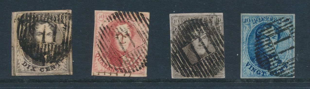Nr. 6, 8, 10 und 11, alle vollrandig mit Abstempelung D.11-Seraing, zm (COBA €40)