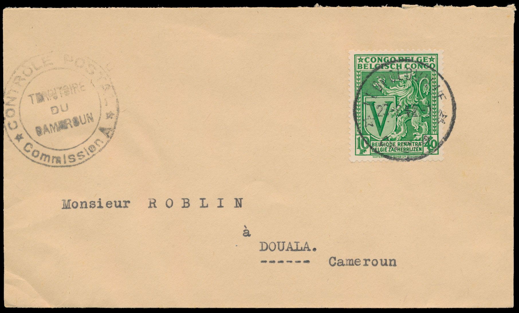 1942, 2 covers sent from Leopoldville / Belgian Congo on 28  August 1942 to Douala / Cameroon where it arrived on 5 September, both with censor cachet 