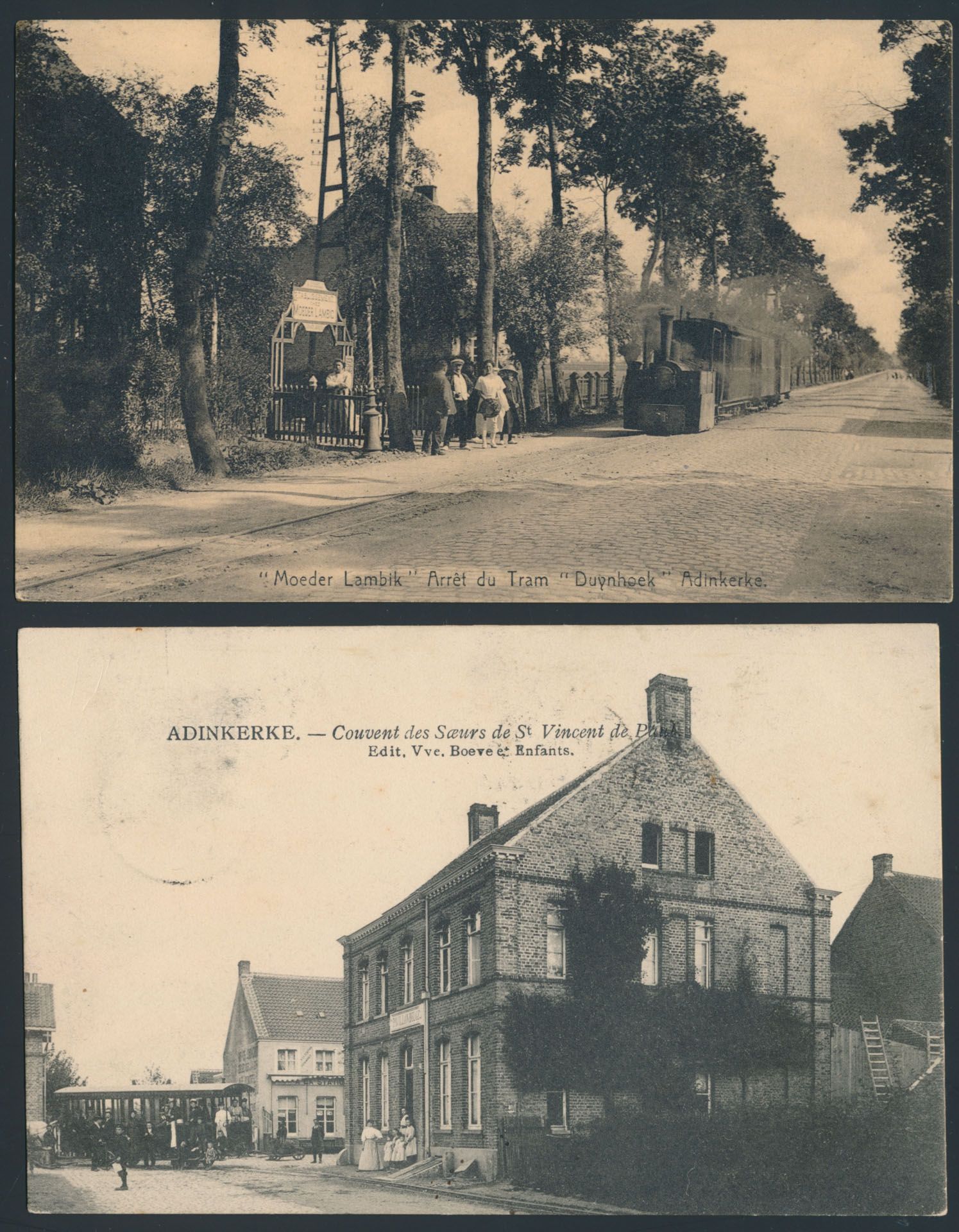 Provincie West Vlaanderen Adinkerke, 1x gewone tram, paardentrams en stoomtrams en 1 repro (11 stuks)