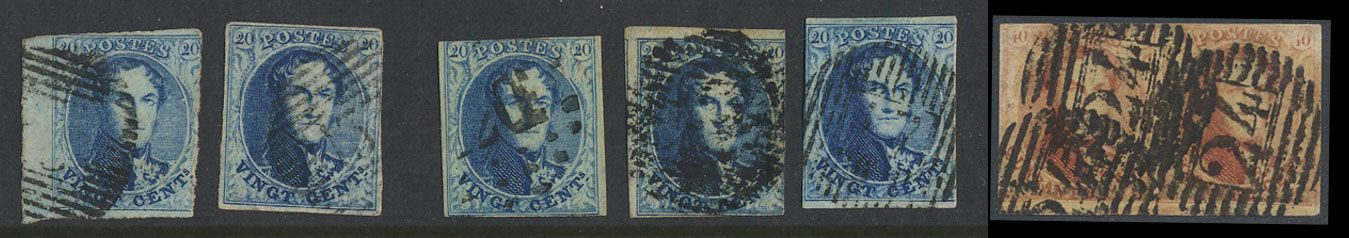 Petite collection de médaillons, n° 7 (5 exemplaires), n° 8 (1 exemplaire). Plusieurs marges complètes, quelques cachets, plusieurs griffes et taches, curiosités. Haute cote.