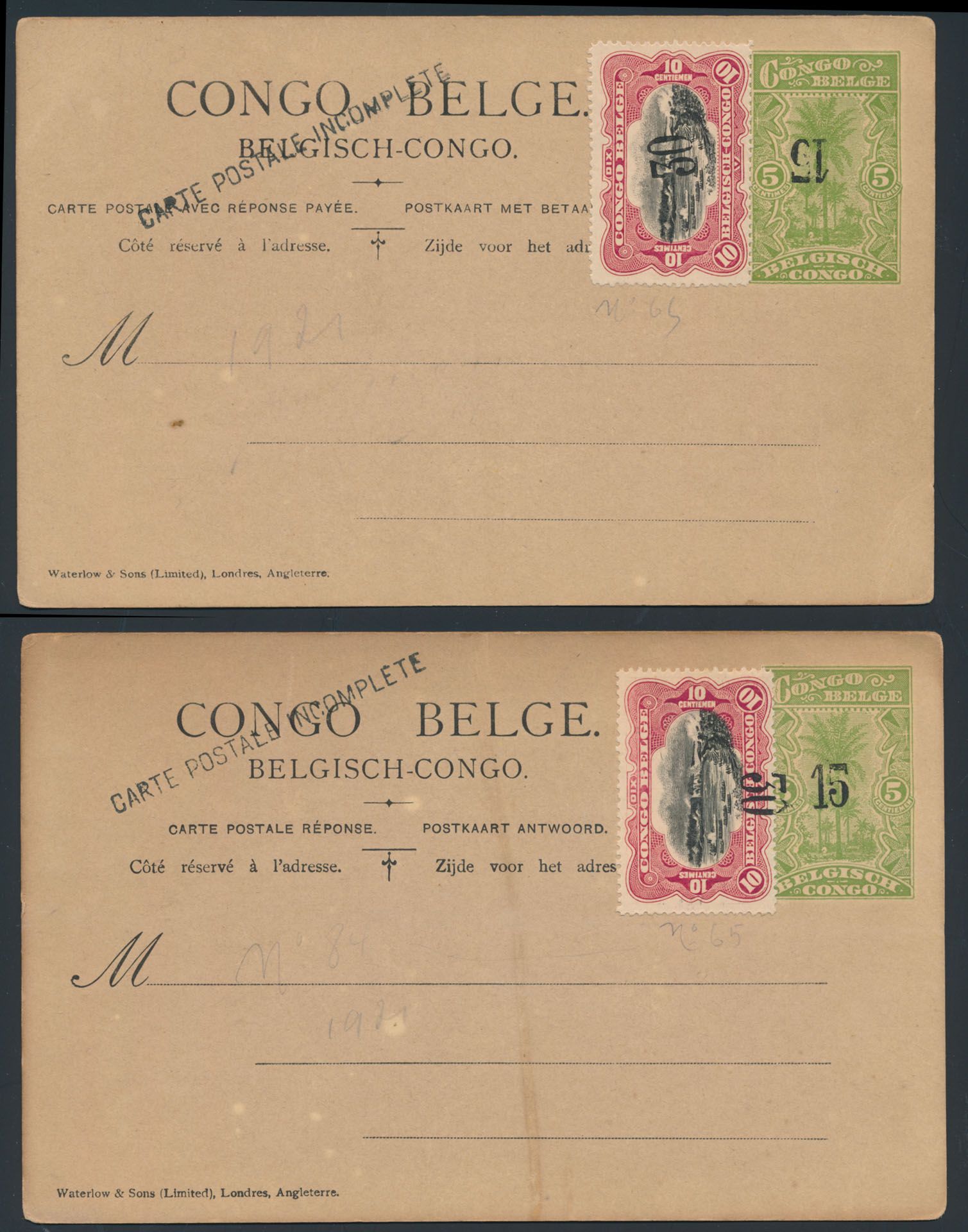 Stibbe nr 58 (2x), #58 reply card with normal surcharge 