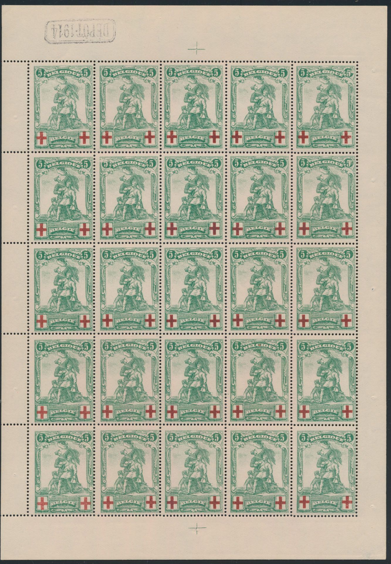 F 126 '5c + 5c groen' (velltjes van 25) plaatnr. 1, met 3 variëteiten, gom hier en daar na te zien, zm/ntz.
