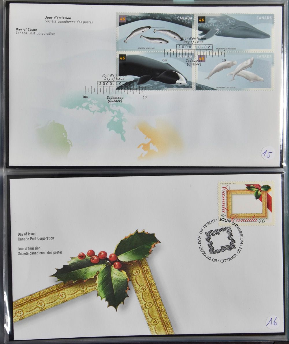 1991/2001, collection de 244 FDC, dans 3 classeurs à anneaux, tb.
