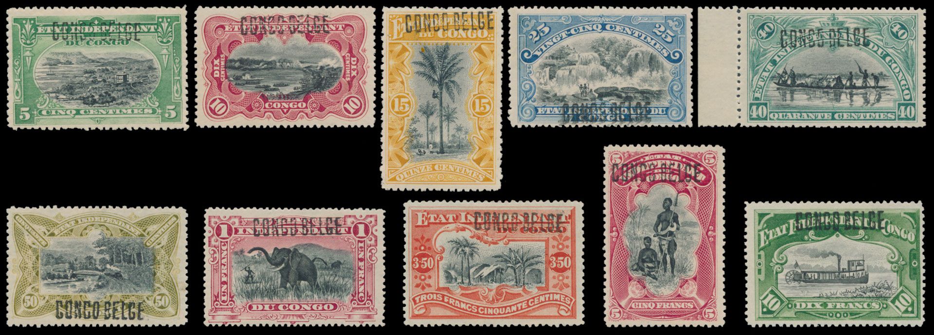 N° 30B/39B Set with Brussels overprint 