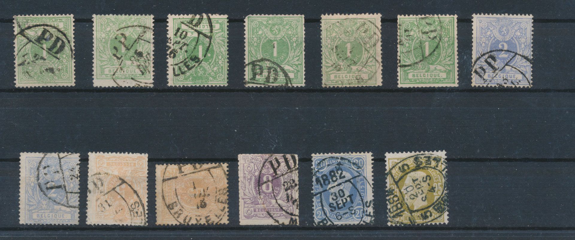 Drukwerkstempels, periode Leopold II, samenstelling 13 zegels met P.P. en P.D. Stempels, m/ntz
