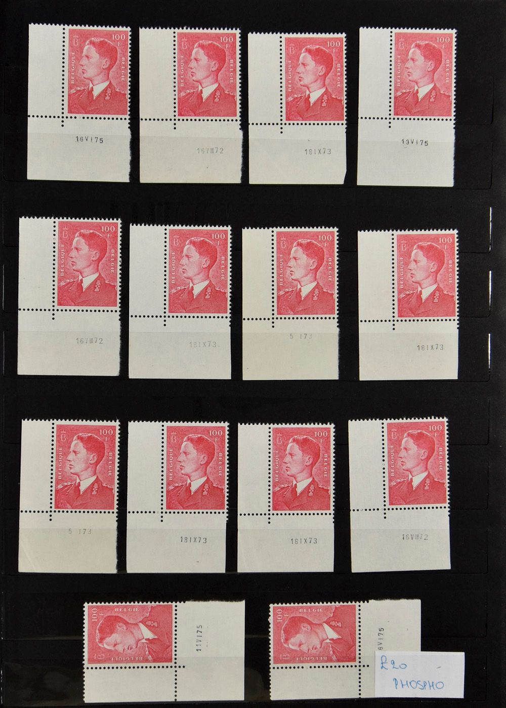 Uitgebreide samenstelling diverse waarden in 8 boeken, w.o. kleurnuances, vellen, veldelen, drukdata, plaatnrs., dienst, variëteiten, fosfor en wit papier, zegels uit boekjes, zm/m.