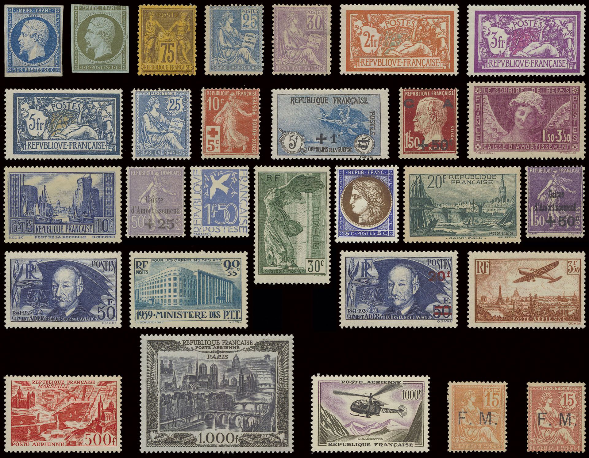 1849/1985 verzameling in Davo album waarbij enkele klassieke zegels (Napoleon III, Cérès en Type Sage) in zeer gemengde kwaliteit (ntz), ook veel volledige reeksen **, iets LP en FM zegels, zm/m/ntz (Hoge cataloguswaarde)