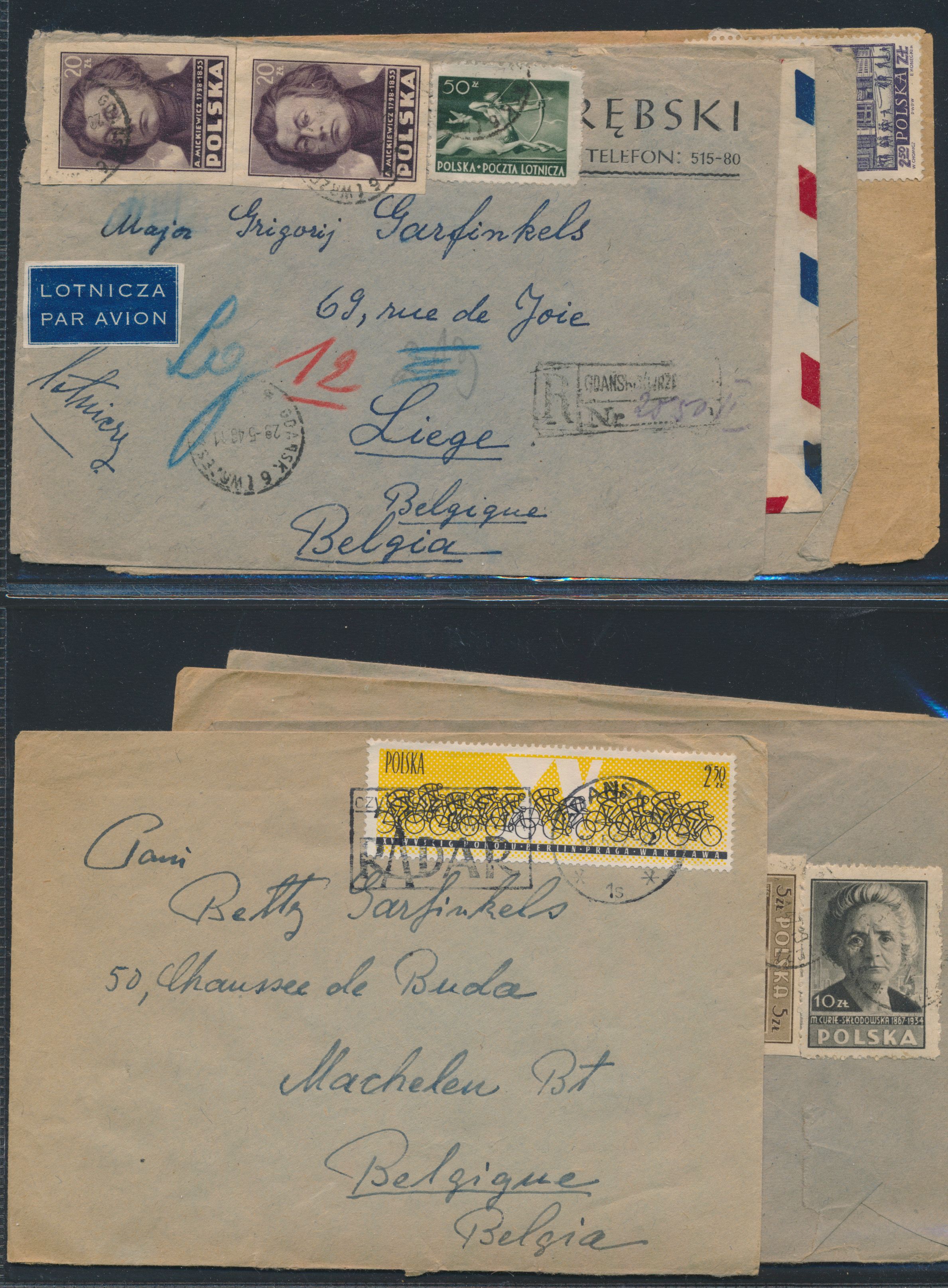 1947/1964 Samenstelling 15 brieven verstuurd naar België, zm/m/ntz