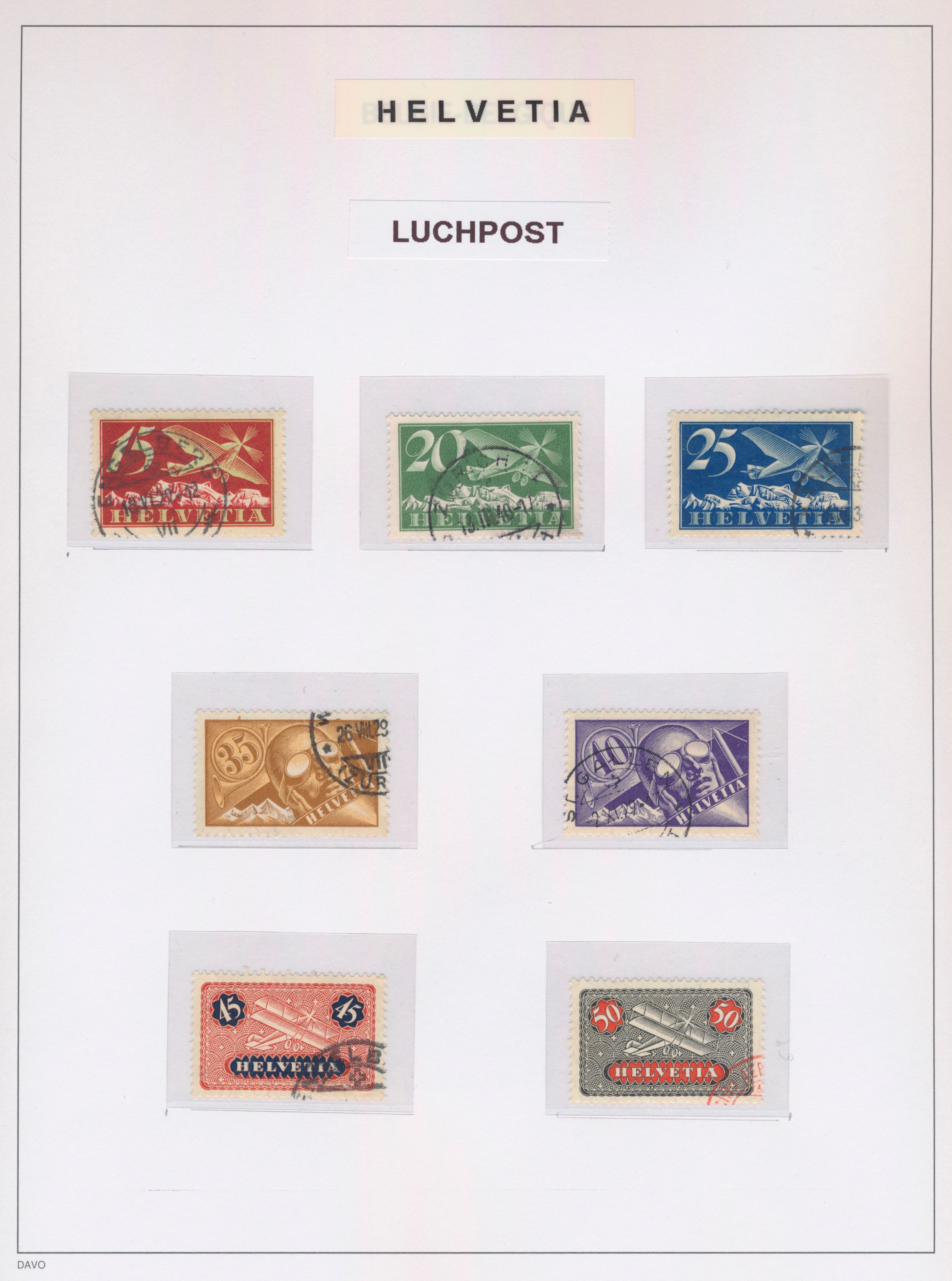 1923/1988 Luchtpost verzameling op Davo bladen, volledige reeksen gestempeld, zm/m (CWI €900)