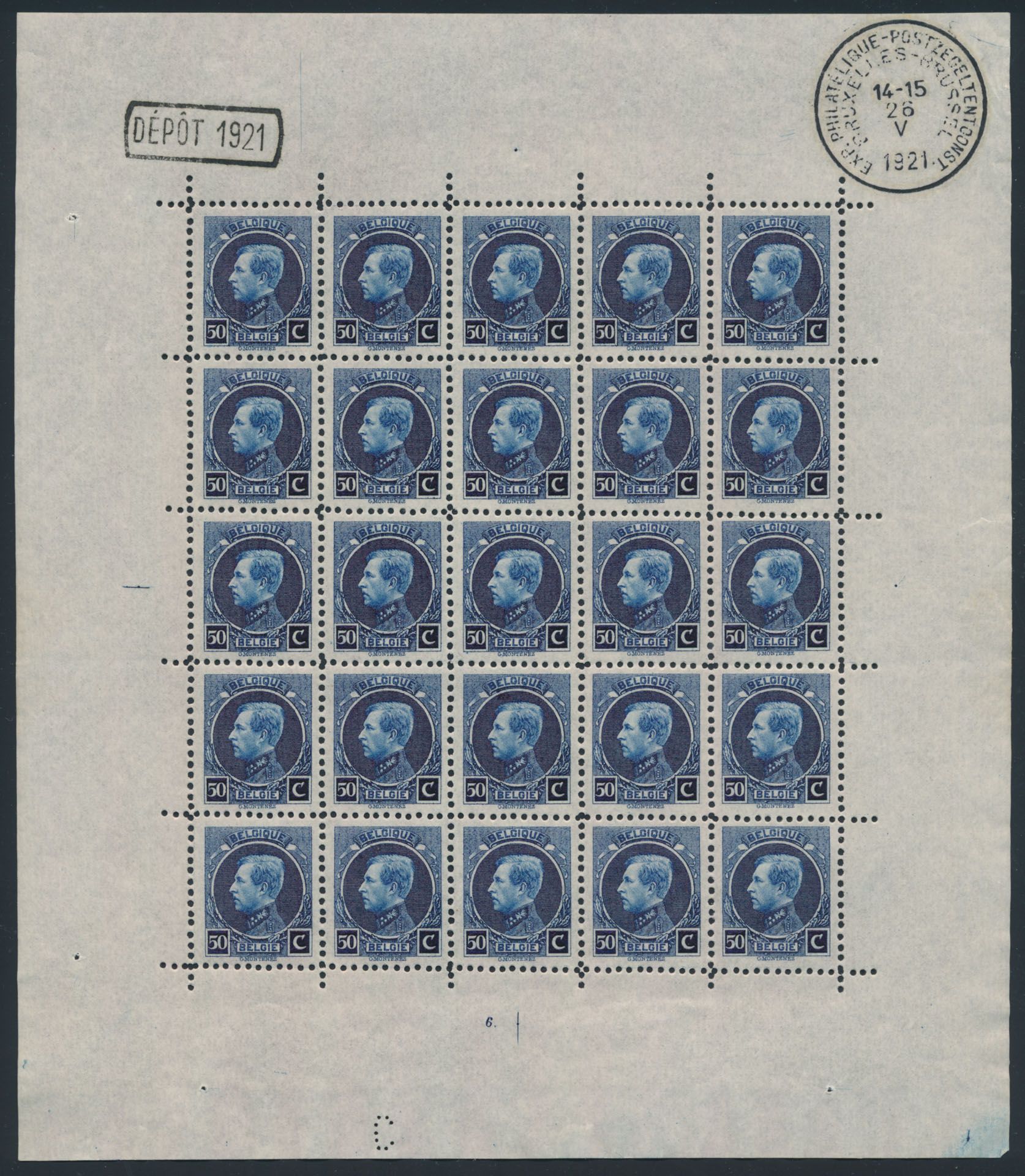 F 187 'Velletje van 25' plaatnr. 6, datum 26 V 1921, zm (OBP € 200)