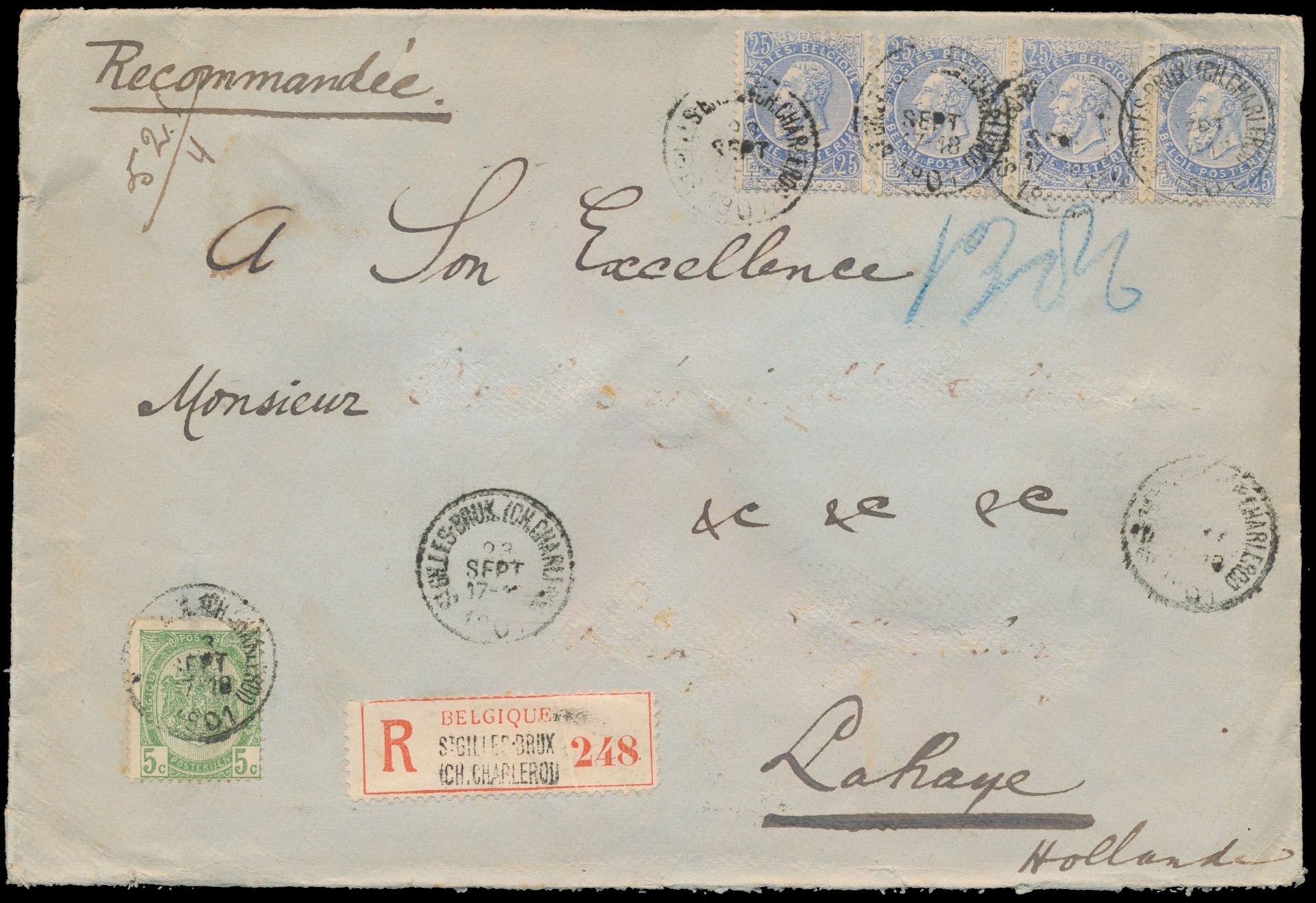 1901 Registered letter, from Bruxelles, the letter is addressed to 