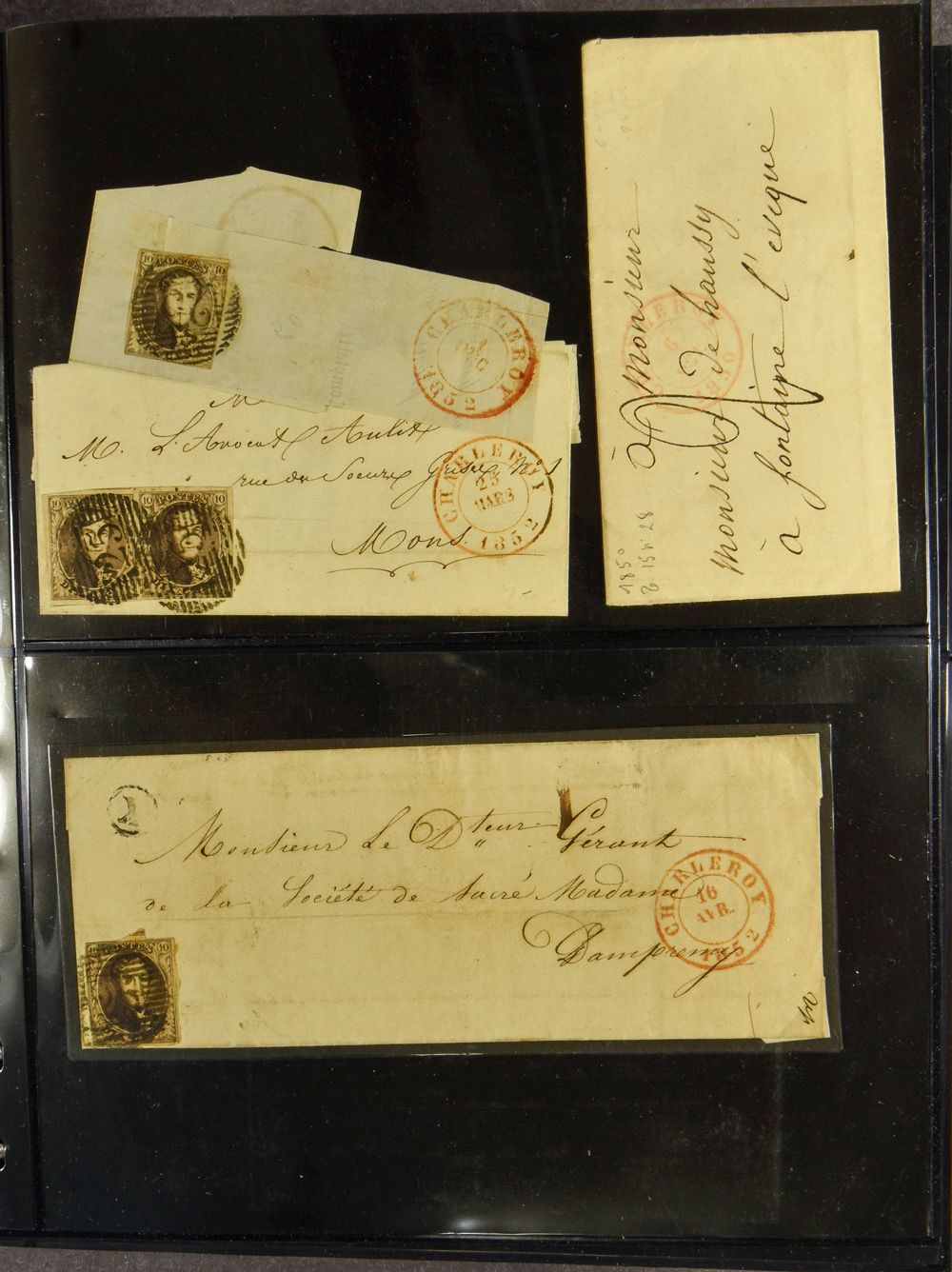 1851/1888 Verzameling Charleroi, alle op brieven (enkele op fragment) + 80 exemplaren met enkele mooie afstempelingen, meestal Charleroi als vertrek, maar ook enkele als aankomstkantoor, ook voorlopers van die periode aanwezig, zm