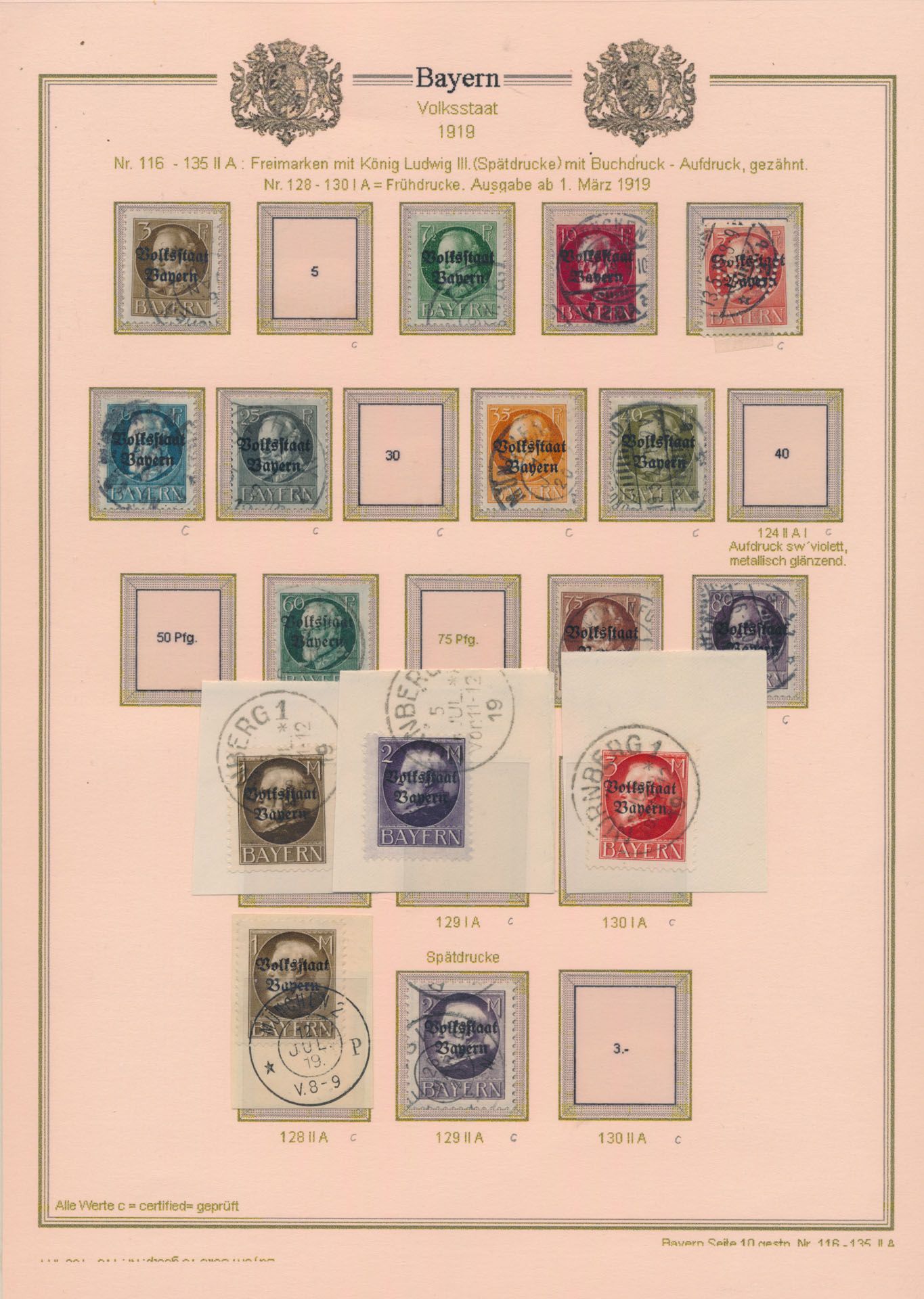 1900/1920, kleine verzameling op bladen, met o.a. N° 189/95, 181-IV (mit Befund), 116-IIA- 133-IIA Befund voor 128-130-I en 131-133-II A, zm/m (Mi. ca. €900 voor geheel)