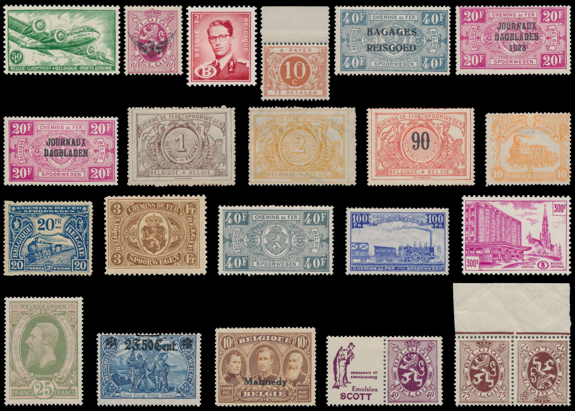 1870/1985 Verzameling in Leuchtturm album, waarbij PA 10A/11A **, dienst 1/6 **, 7/15 **, TX 4 **, bagages *, dagbladen **, TR 13/14 * (met watermerk), 10 waarden van de reeks TR 15/25 *, TR 50 * (dun), TR 58/78 *, TR 79/99 *, TR 100/27 *, TR 135/66 **/*, TR 178/201 * (hergomd), TR 336/54B **, TG 3A/7A *, TG 10 **, OC 26/37 *, OC 38/54 *, PU 1/58 *, KP 3/12 **, zm/m/ntz (OBP +/-€30.000)
