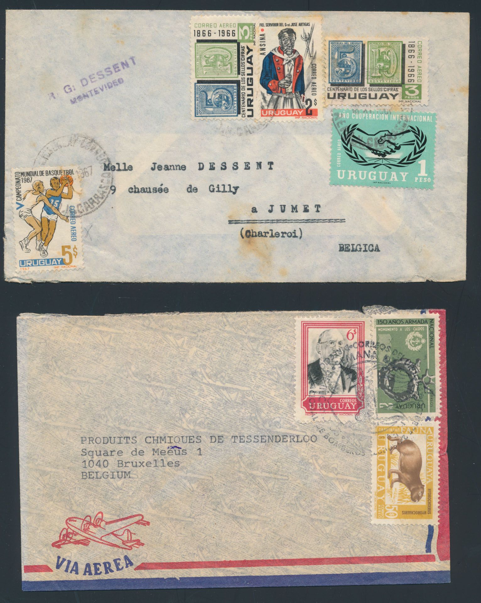 Venezuela (29x), Uruguay (30x), Paraguay (15x), Guatemala (41x), Chili (44x), samenstelling poststukken diverse periodes, zm/m 