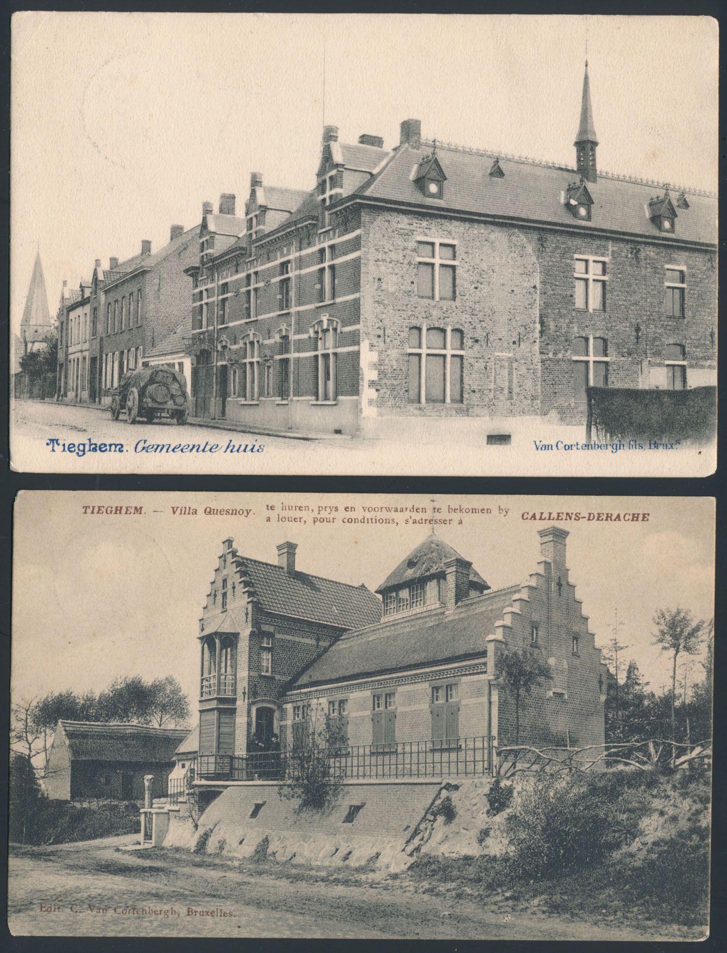 Tieghem, y compris la tour d'observation, le château et l'hôtel de ville (4 pièces)