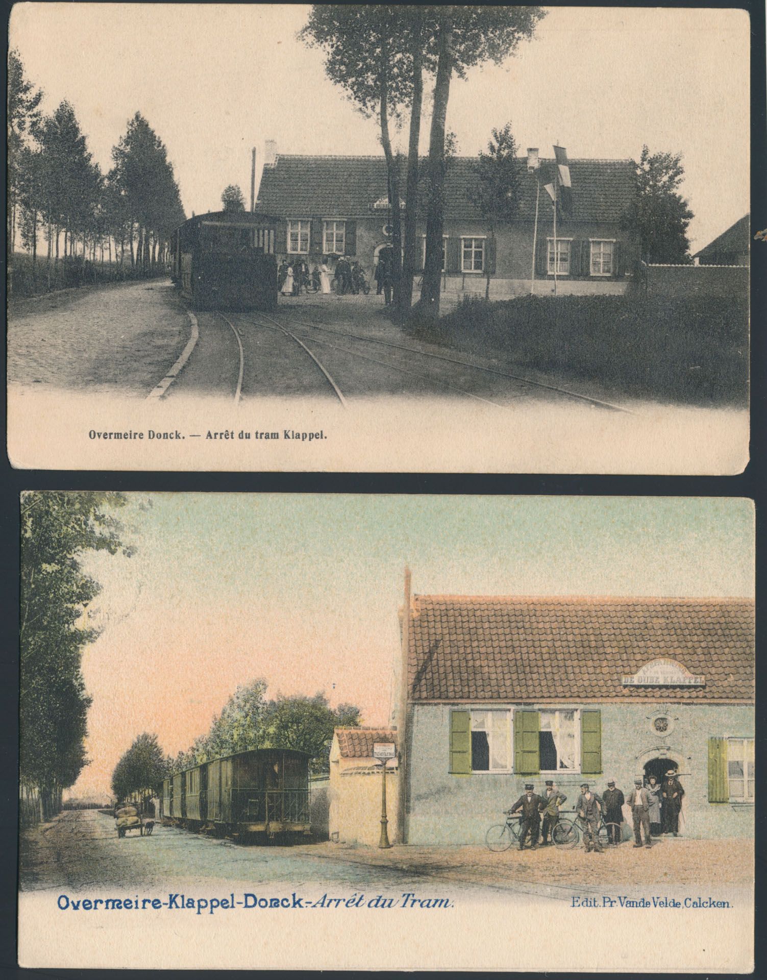 Provincie Oost-Vlaanderen, Overmeire Donk, tramhalte met stoomtram (2 stuks)