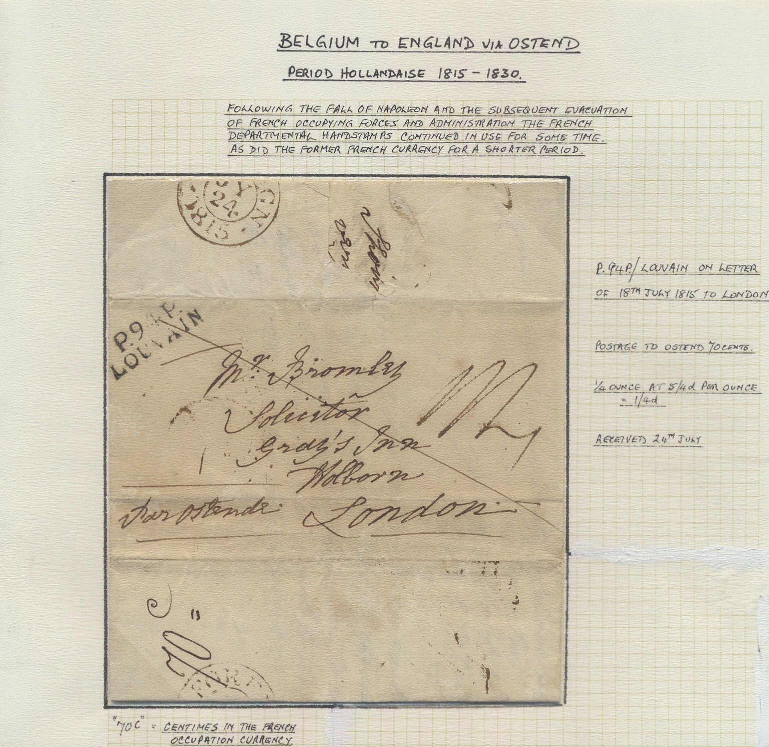 1815 Voorloper met inhoud, vanuit Leuven (zwarte naamstempel 