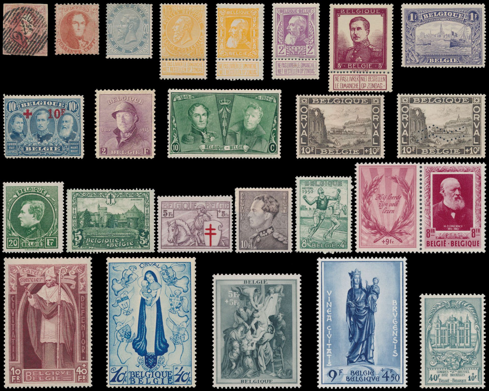 1849/1960 Verzameling in Leuchtturm album, waarbij klassiek gest./*/(*), 61/65 *, brede baard **, Pellens **, 5 franken (hergomd), 145/46 **, 161/63 *, 
