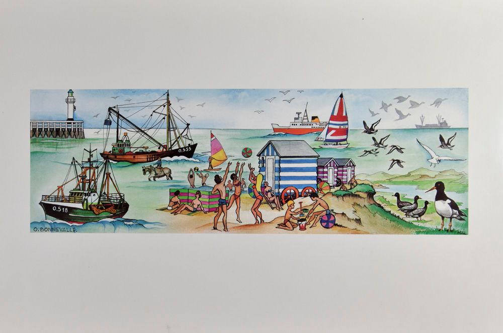 Samenstelling ontwerpen litho's en literatuur (3 boeken Bonnevalle) Oscar Bonnevalle e.a. ontwerpers, in grote map en doosje, zm/m/ntz.
