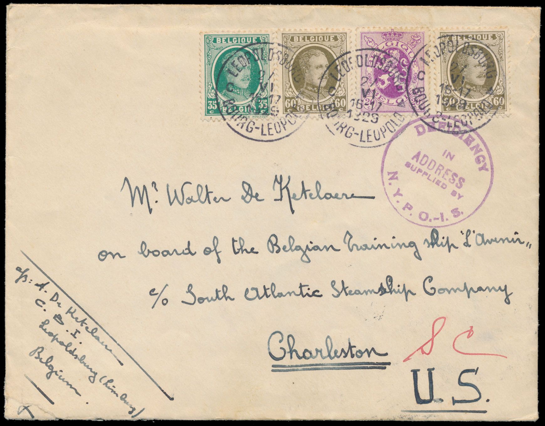 1929 Nos 254, 256 (2x) et 281, sur enveloppe de 
