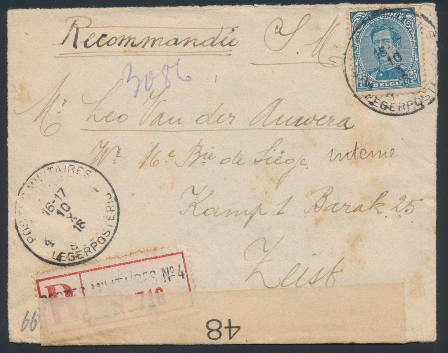 1918 Lettre recommandée envoyée de 