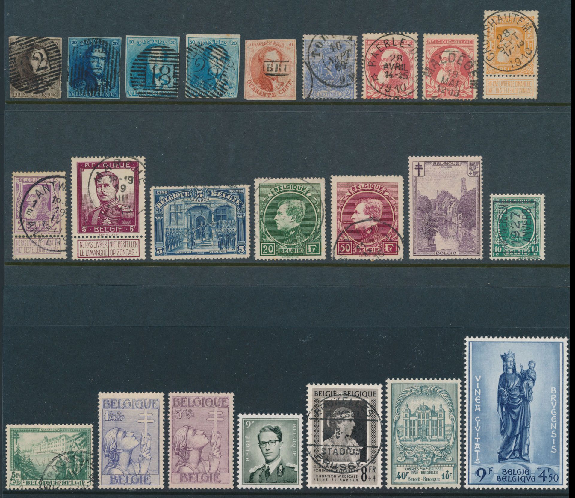 Vanaf 1849 Interessante voorraad op +/-700 insteekkaartjes, waarbij veel beter materiaal, stempels, reeksen, na te zien op kleurnuances, curiositeiten, variëteiten, zm/m/ntz
