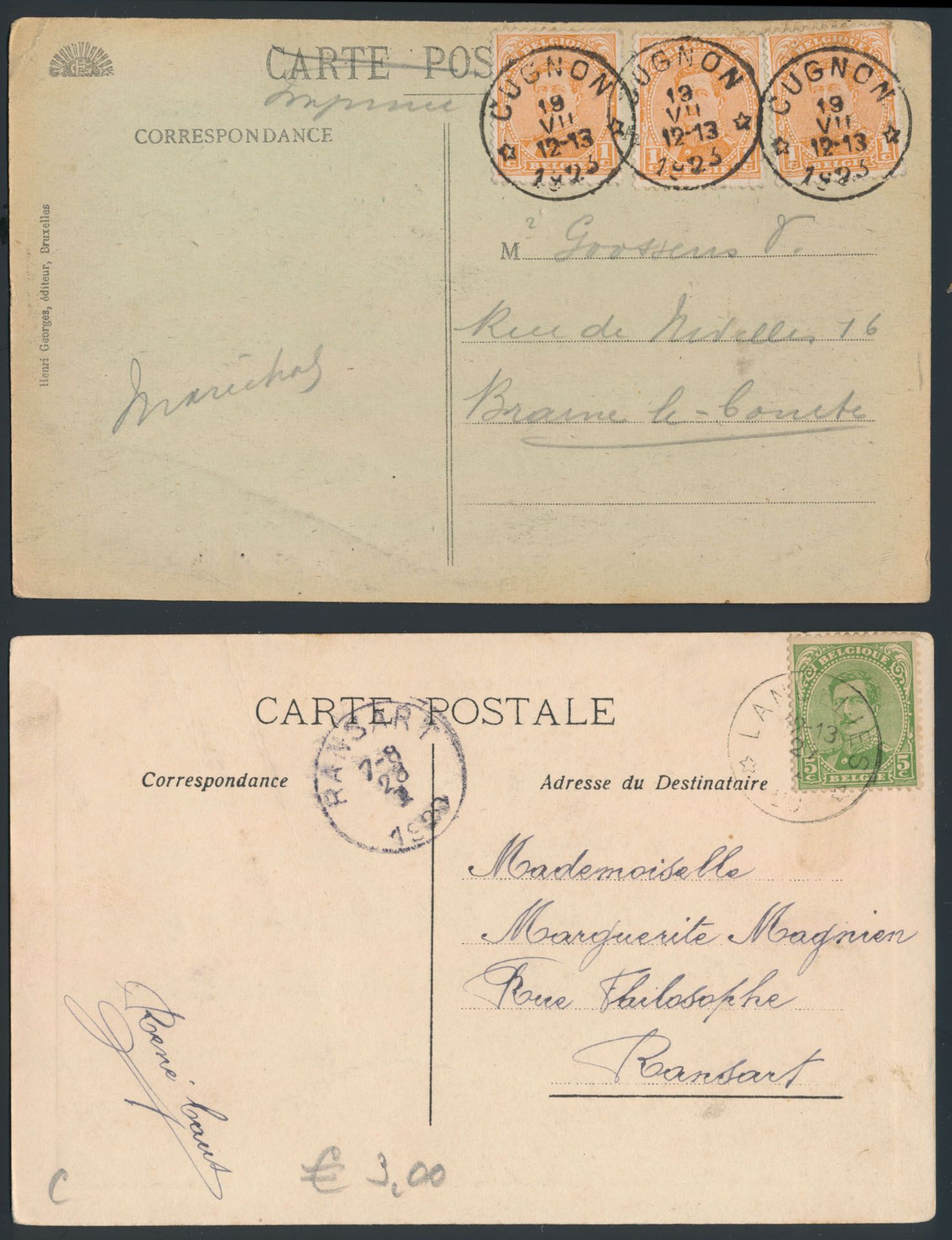 Overwegend Albert, met duidelijk leesbare relaisstempels o.a. Cugnon, Landelies, Mormont, Oratis, etc., zm/m/ntz
