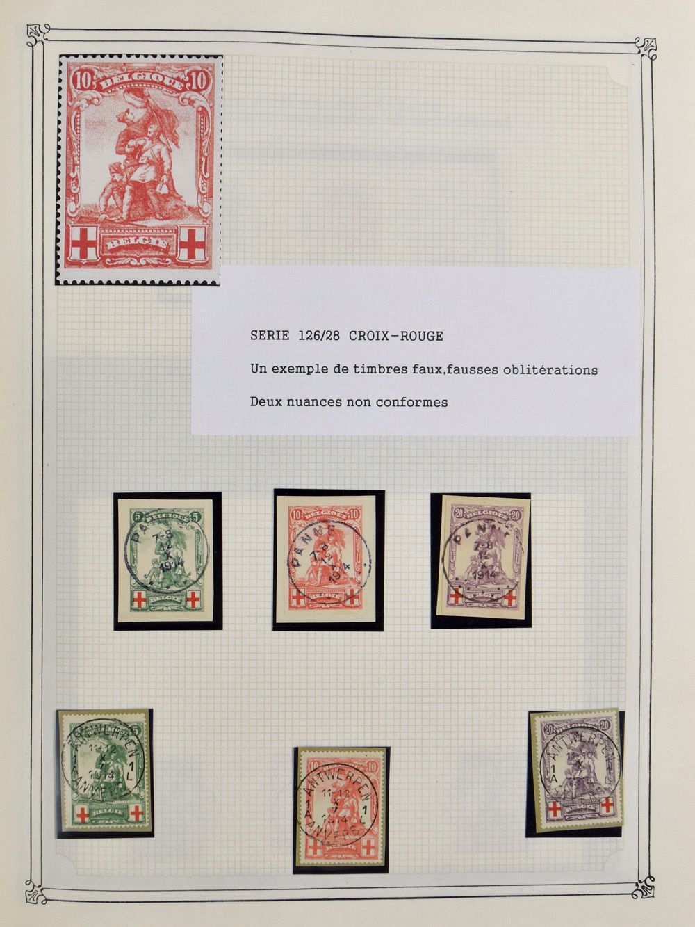 N° 126/28 en 129/31 'Merode en Albert I Rode Kruis', mooie studie op bladen in klemband, w.o. echte zegels, vervalsingen, variëteiten, herdrukken, ongetand, zm/m.