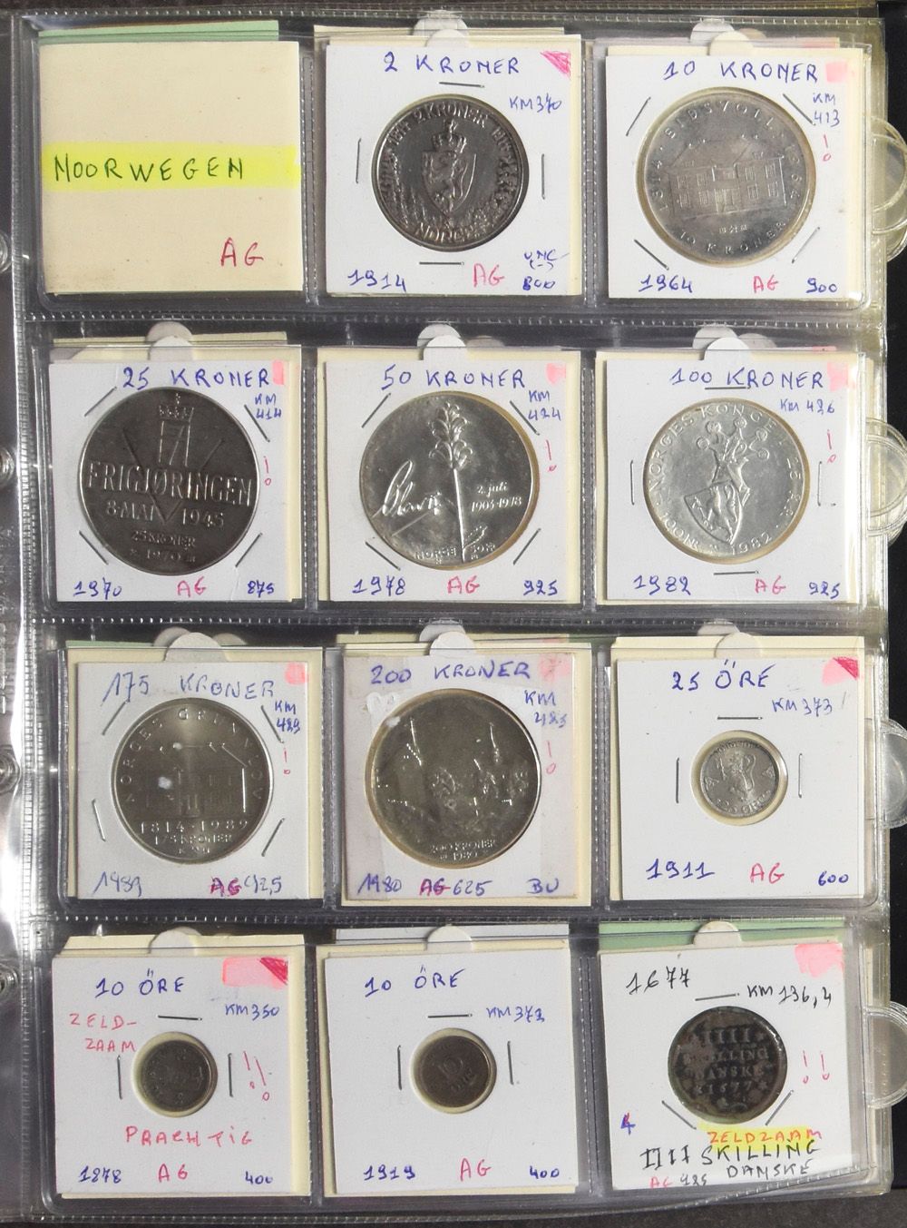 MUNTEN: Noorwegen, Oostenrijk, samenstelling in modern album, (nettogewicht zilver: 342gr)