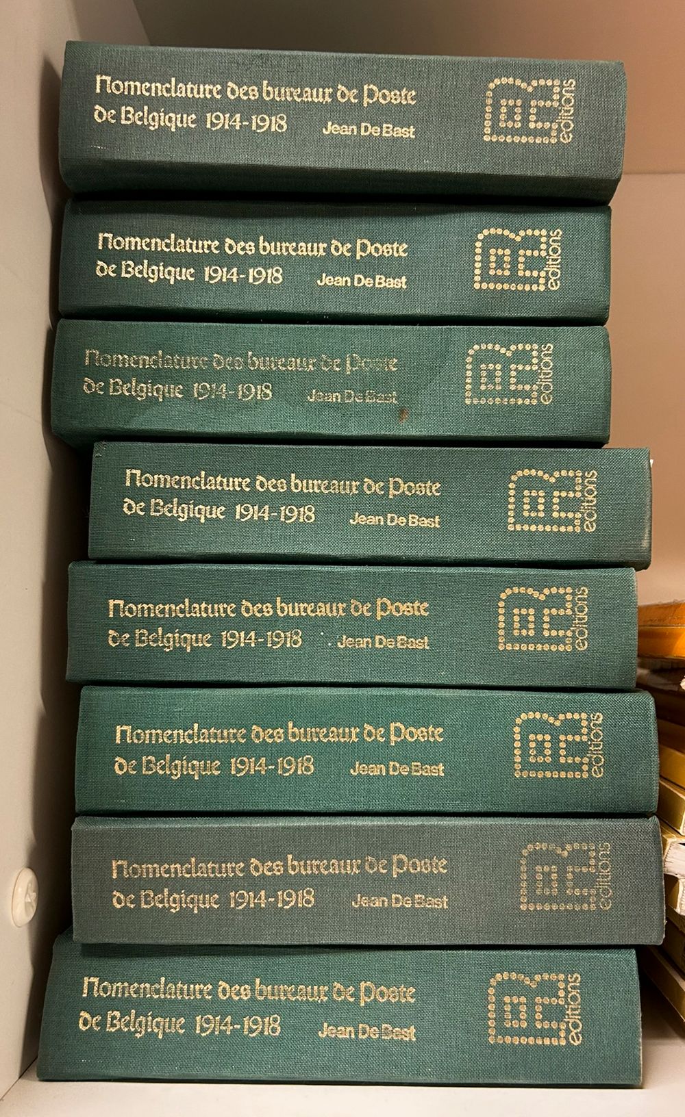 Nomenclature des bureaux de Poste de Belgique et du Nord de la France occupés pendant la guerre 1914-1918, door Jean de Bast (8 stuks)