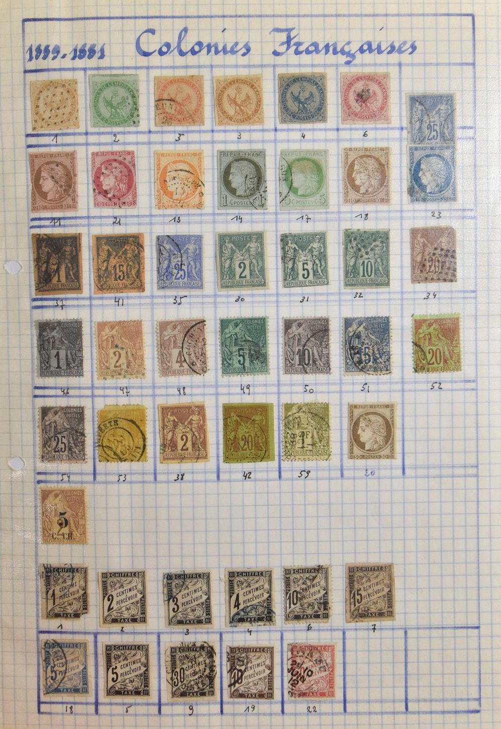 Verzameling in 2 ordners, w.o. Gabon, Guinée, Guyana, Inini, Madagascar, Martinique, Em. Générales, zm/m/ntz.