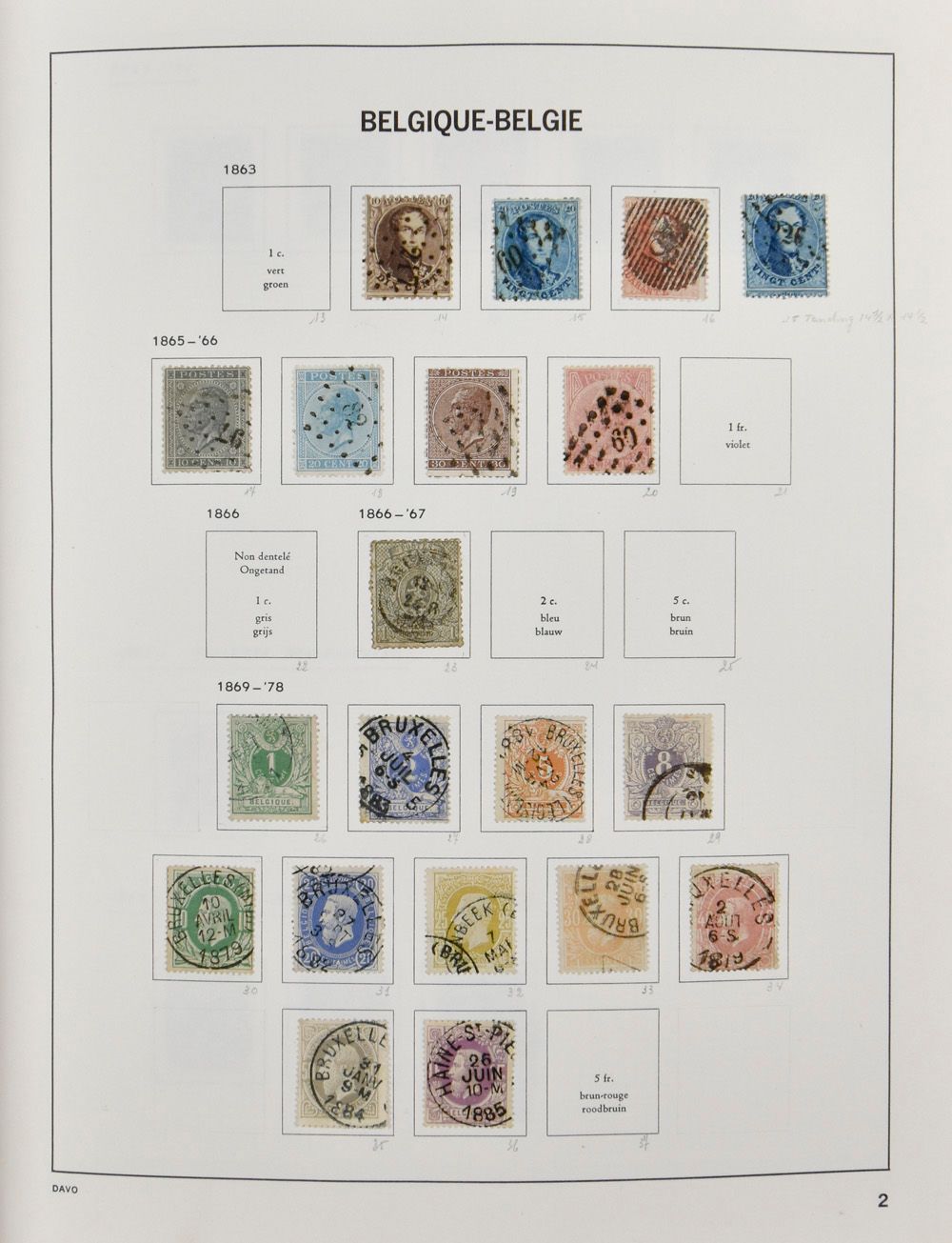1849/2000 Verzameling in 2 Davo albums, w.o. fijne- en grove baard, 221/33, 1° Orval, 410, atletiek, Elisabeth, Breendonk I + II, Brugge, zm/m/ntz