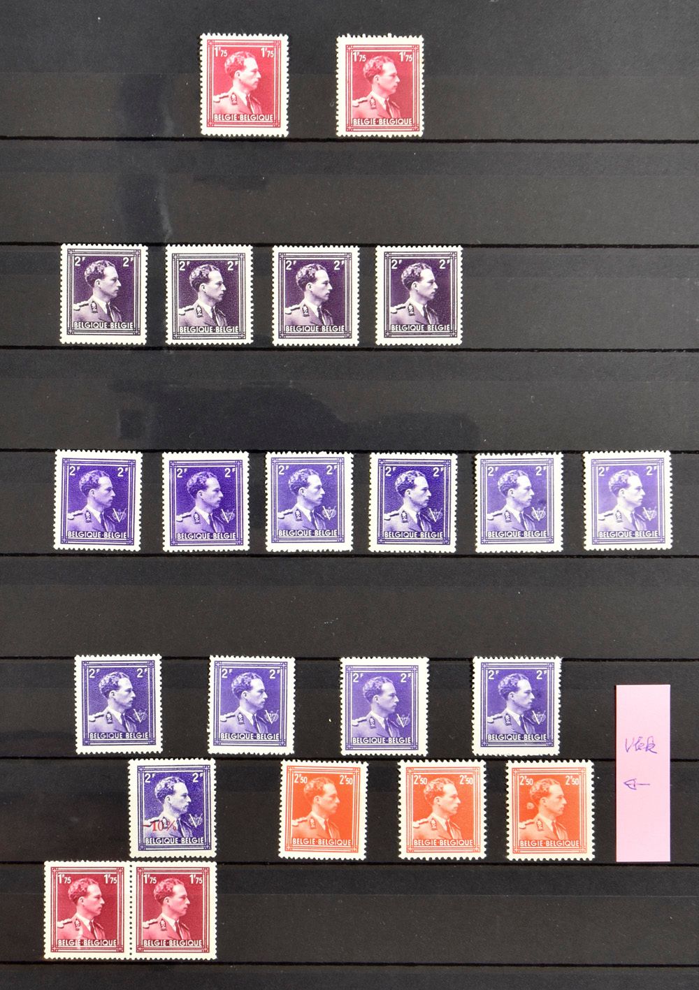 1936/1956, uitgebreide samenstelling in insteekboek w.o. kleurnuances, plaatfouten, randinscripties, zm/m.