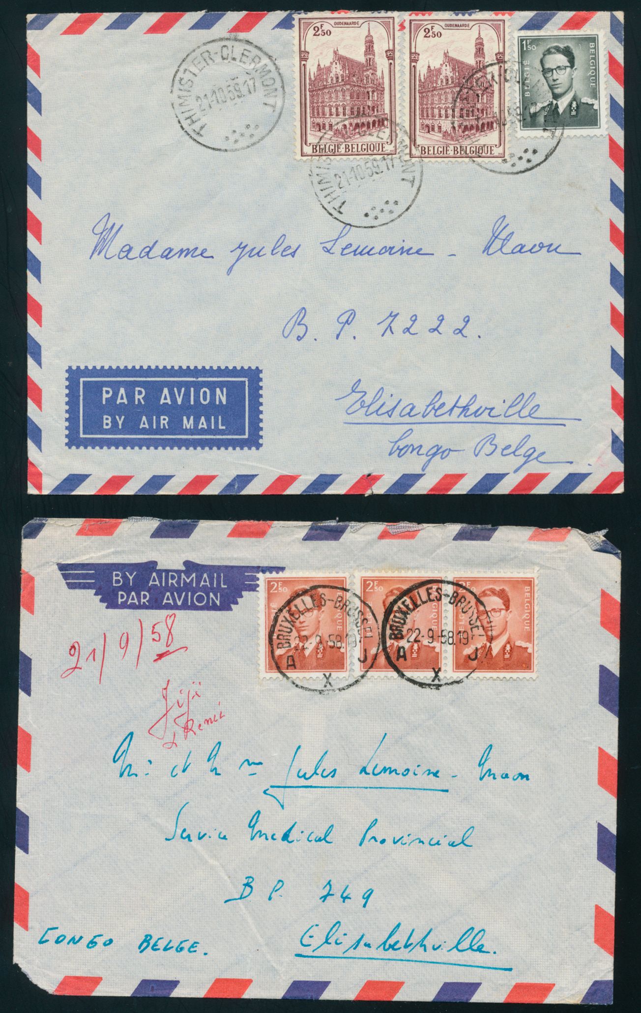 1957/1967, accumulation of 12 covers sent from Belgium to Belgian Congo and Republic of Congo, franking with Baudouin type Marchand stamps, vf/f