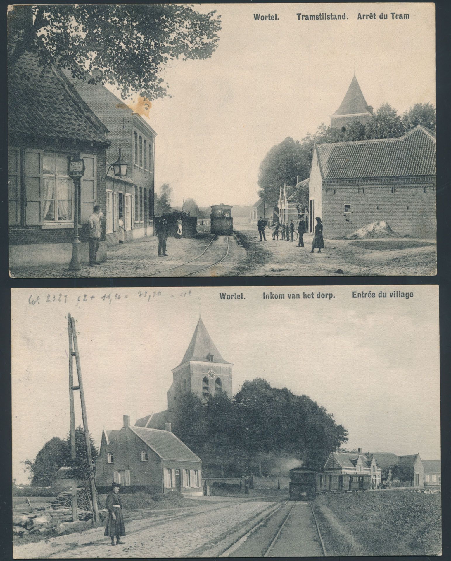 Provincie Antwerpen, Wortel, stoomtram bij inkom van het dorp, tramstatie (3 stuks)