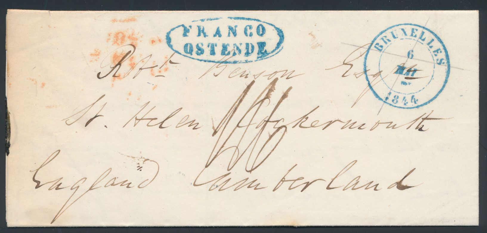 1844, voorloper met inhoud, vanuit Bruxelles (type d), dd. 6 mei 1844, met ovale stempel 