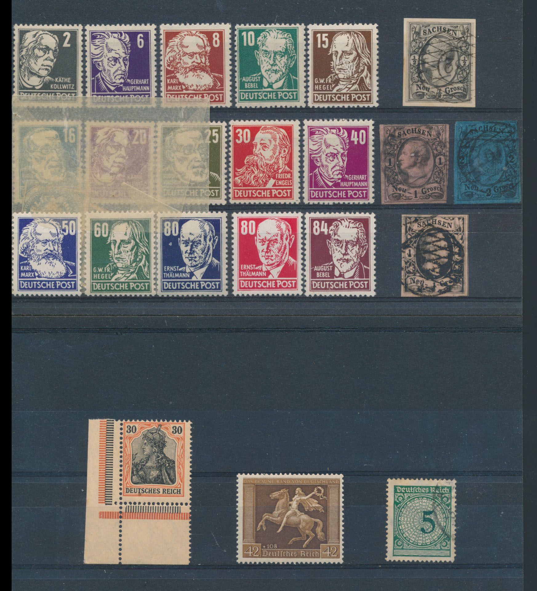 Nombreux timbres sur cartes, la plupart antérieurs à 1945 avec du meilleur matériel, tb/b/àv.